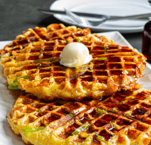 Hatch Chili Cornbread Mini Waffles - Three Pug Bakery